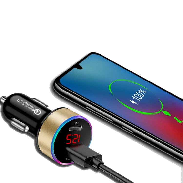 Aluminum Alloy Digital Display PD+QC3.0 Car Charger Multifunctional Car Charger( Gold) - Car Charger by PMC Jewellery | Online Shopping South Africa | PMC Jewellery