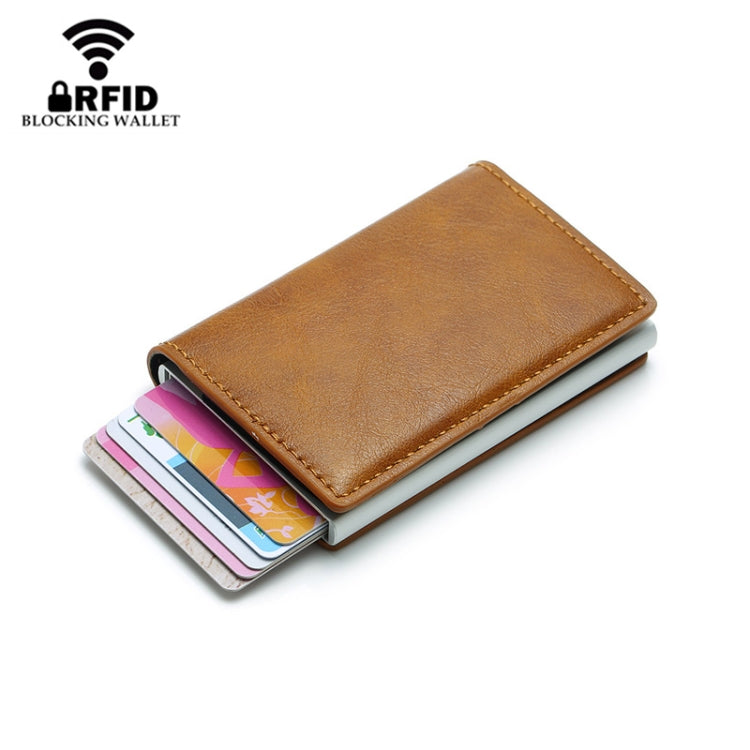 Automatic Elastic Card Type Anti-magnetic RFID Anti-theft Retro Card Package Universal Leather Metal Wallet(Black) - free shipping - PMC TechLife - Order now!