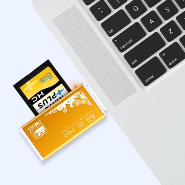 Multi in 1 Memory SD Card Reader for Memory Stick Pro Duo Micro SD,TF,M2,MMC,SDHC MS Card(Gold) -  by PMC TechLife | Online Shopping South Africa | PMC TechLife