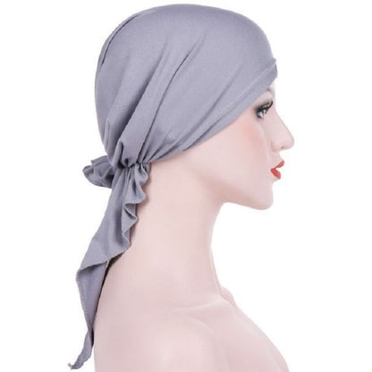 Curved Two Tail Wrap Cap Turban Hat, Size:M (56-58cm)(White) - Turban by PMC Jewellery | Online Shopping South Africa | PMC Jewellery