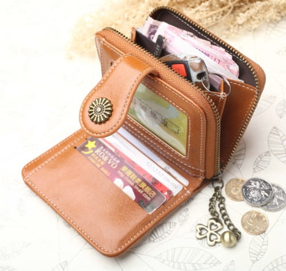 Vintage Button Phone Purses Women Wallets Female Purse Leather Brand Retro Ladies Long Zipper Woman Wallet Card Clutch(Short brown) - Wallets by PMC Jewellery | Online Shopping South Africa | PMC Jewellery