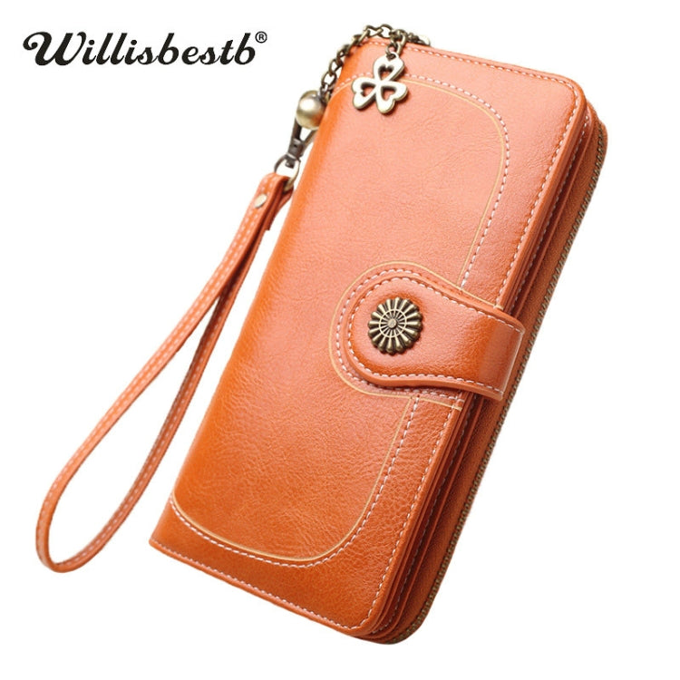 Vintage Button Phone Purses Women Wallets Female Purse Leather Brand Retro Ladies Long Zipper Woman Wallet Card Clutch(Short wine) - Wallets by PMC Jewellery | Online Shopping South Africa | PMC Jewellery