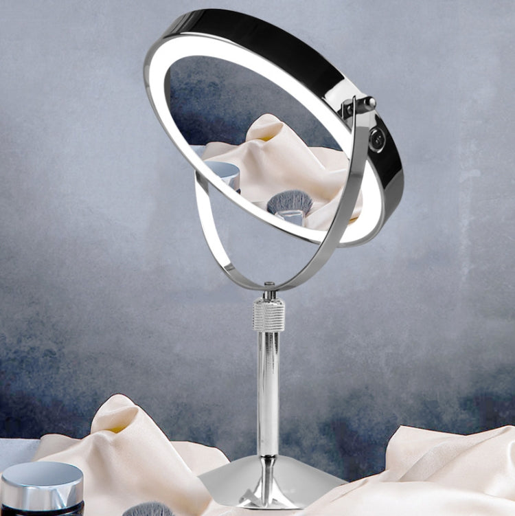 Desktop Double-SidedRound LED Luminous Makeup Mirror Liftable Magnifying Mirror, Specification:Plane + 3 Times Magnification(8-inch Rechargeable) - Mirror by PMC Jewellery | Online Shopping South Africa | PMC Jewellery