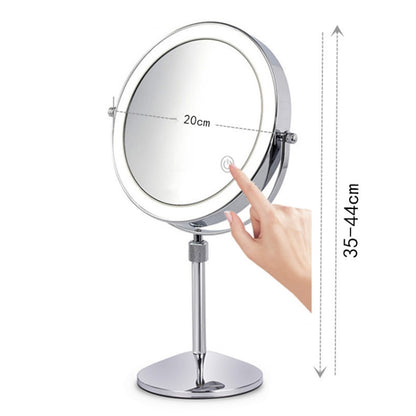 Desktop Double-SidedRound LED Luminous Makeup Mirror Liftable Magnifying Mirror, Specification:Plane + 3 Times Magnification(8-inch Rechargeable) - Mirror by PMC Jewellery | Online Shopping South Africa | PMC Jewellery