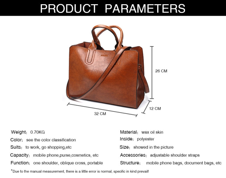 Leather Handbags Big Women Bag Casual Female Bags Trunk Tote Shoulder Bag Ladies Large Bolsos, Color:Brown - Handbags by PMC Jewellery | Online Shopping South Africa | PMC Jewellery