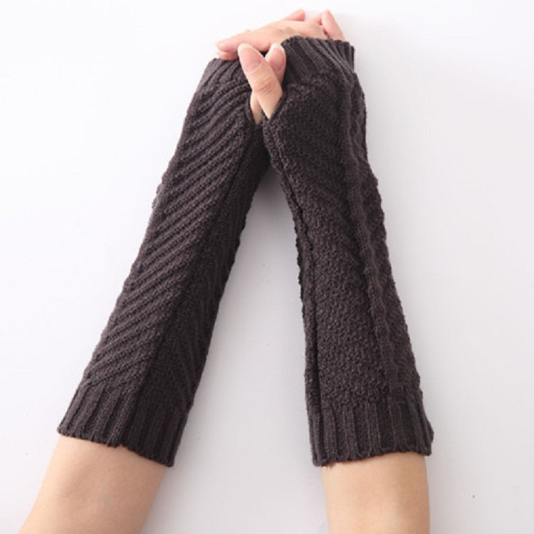 Knitted Wool Fishbone Texture Warm Cuffs Fingerless Arm Sleeves(Dark Gray) - Cuff by PMC Jewellery | Online Shopping South Africa | PMC Jewellery