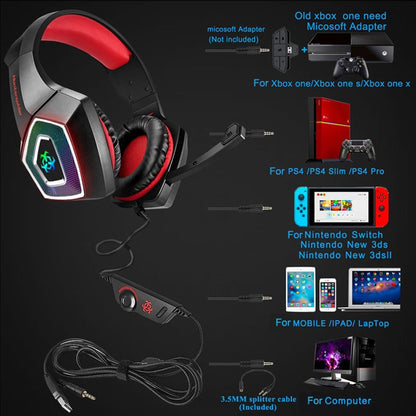 V1 3.5mm RGB Colorful Luminous Wire Control Gaming Headset, Cable Length: 2.2m(Black Red) - Headset & Headphone by PMC Jewellery | Online Shopping South Africa | PMC Jewellery