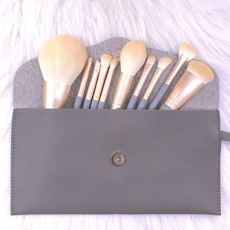 10 PCS / Set Makeup Brush Corn Silk Fiber Hair Loose Powder Brush Face And Eye Makeup Brush, Style:With Gray Bag - Makeup Brushes by PMC Jewellery | Online Shopping South Africa | PMC Jewellery