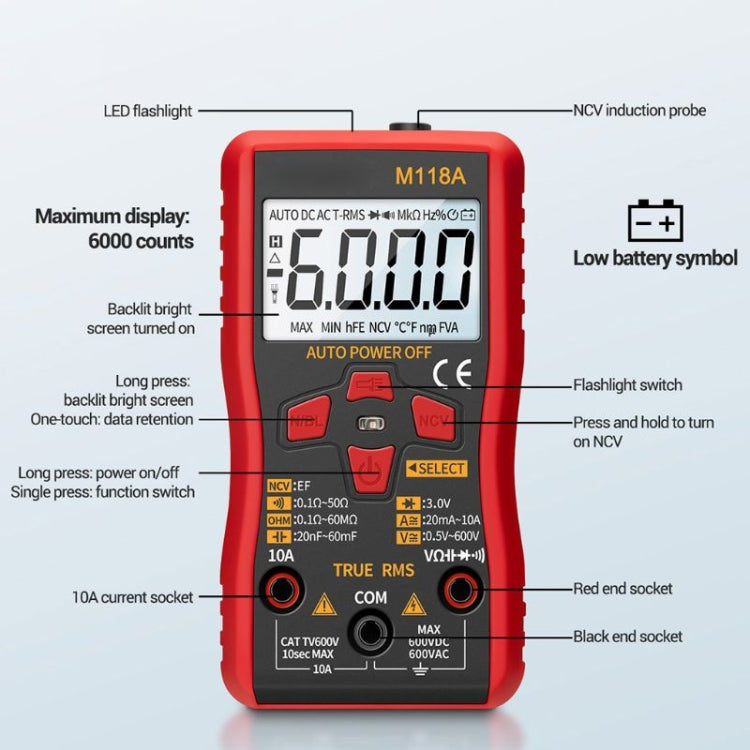 ANENG M118A High-Precision Automatic Range Multimeter Multi-Function Small Electrician Instrumentation Digital Universal Meter - Digital Multimeter by ANENG | Online Shopping South Africa | PMC Jewellery | Buy Now Pay Later Mobicred