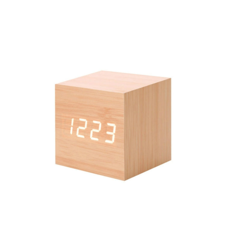 Multicolor Sounds Control Wooden Clock Modern Digital LED Desk Alarm Clock Thermometer Timer Wooden White - Alarm Clocks by PMC Jewellery | Online Shopping South Africa | PMC Jewellery