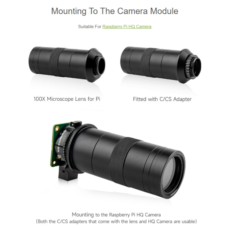 Waveshare 100X Industrial Microscope Lens, C/CS-Mount, for Raspberry Pi HQ Camera(24229) - Modules Expansions Accessories by Waveshare | Online Shopping South Africa | PMC Jewellery