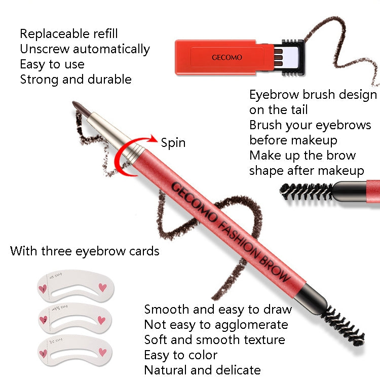 GECOMO 2 Set Automatic Rotation Double-Headed Eyebrow Pencil With Eyebrow Card And Replacement Refills Waterproof And Non-Smudged(1 Deep Brown) - Eyes by PMC Jewellery | Online Shopping South Africa | PMC Jewellery