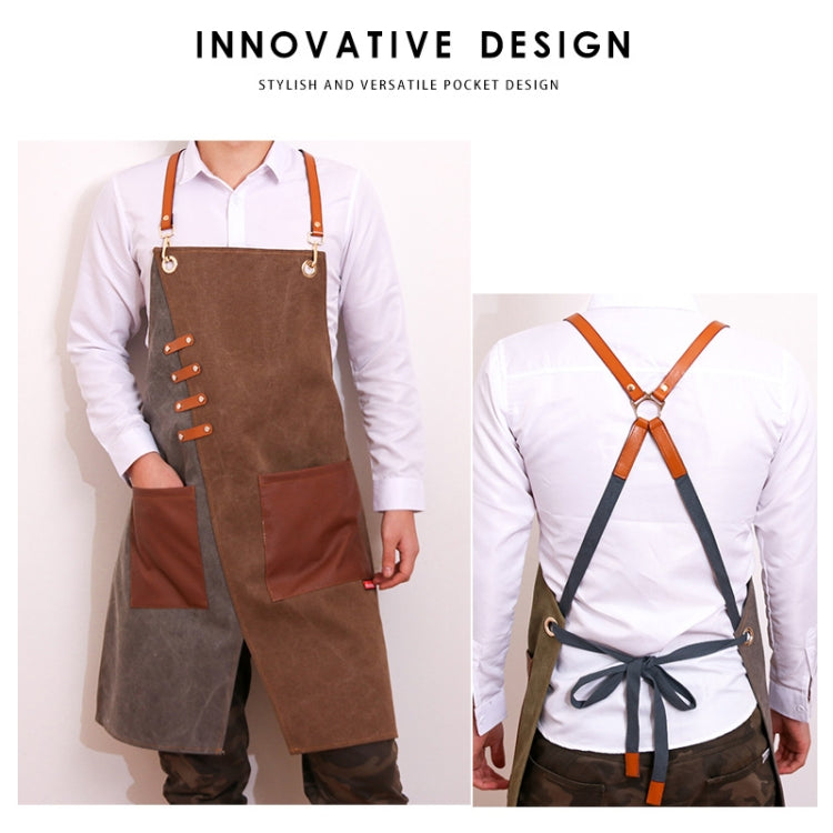 Denim Apron Barber Milk Tea Shop Waiter Overalls(Grey-yellow Hook Strap) - Aprons & Caps by PMC Jewellery | Online Shopping South Africa | PMC Jewellery