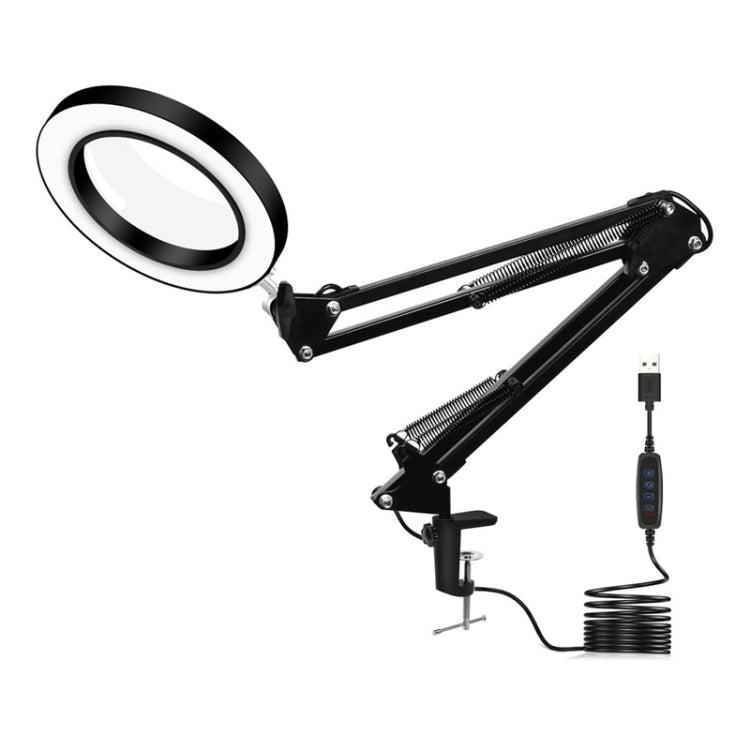 LED Eye Protection Reading Book Light USB Folding Clip Magnifying Glass Electronic Maintenance Light(5X-S (Black)) - Microscope Magnifier Series by PMC TechLife | Online Shopping South Africa | PMC TechLife
