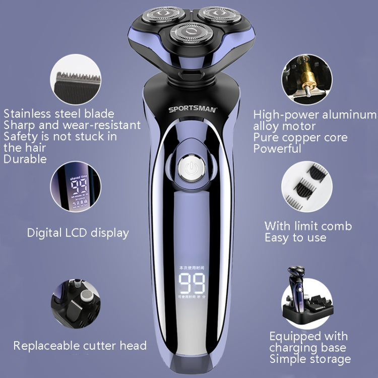 Sportsman SM-530 Electric Men Shaving Knife Multi-Function Base Charging Digital Water Washing Razor, Specification: US Plug(Purple) - Electric Shavers by SPORTSMAN | Online Shopping South Africa | PMC Jewellery | Buy Now Pay Later Mobicred