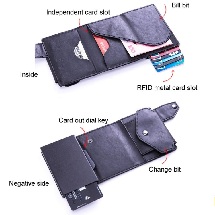 Anti-Theft Aluminum Alloy Coin Purse RFID Anti-Degaussing Automatic Pop-Up PU Bank Card Bag(Carbon Fiber Black) - Antimagnetic RFID Package by PMC Jewellery | Online Shopping South Africa | PMC Jewellery