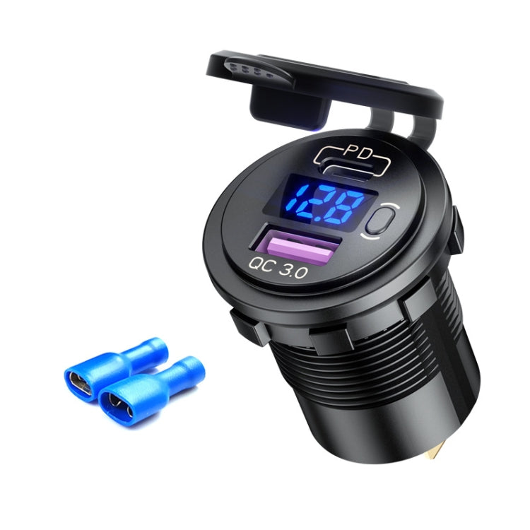 12V Modified Car USB Charger With Voltage Display PD QC3.0 Socket(With Terminal Blue Light) - DIY Modified Charger by PMC TechLife | Online Shopping South Africa | PMC TechLife