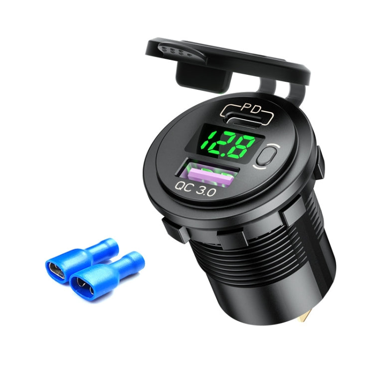 12V Modified Car USB Charger With Voltage Display PD QC3.0 Socket(With Terminal Green Light) - DIY Modified Charger by PMC Jewellery | Online Shopping South Africa | PMC Jewellery