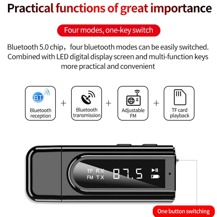 K9 USB Car Bluetooth 5.0 Adapter Receiver FM + AUX Audio Dual Output Stereo Transmitter (Black) - free shipping - PMC TechLife - Order now!