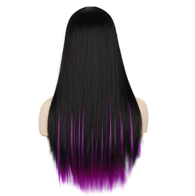 Fashion Medium Haircut Side Bangs Highlight Color Long Straight Wig(Black Light Purple) - Wigs by PMC Jewellery | Online Shopping South Africa | PMC Jewellery