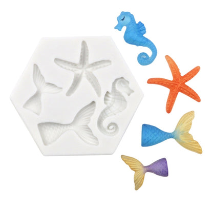 Ocean Series Big And Small Fishtail Starfish Seahorse DIY Baking Liquid Silicone Mold(Gray) - Food Molds by PMC Jewellery | Online Shopping South Africa | PMC Jewellery