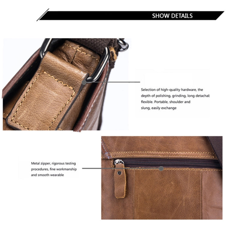 BULL CAPTAIN 034 Men Leather Shoulder Bag Sports Outdoor First-Layer Cowhide Bag(Brown) - free shipping - PMC TechLife - Order now!