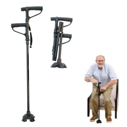 Multifunctional Folding Double-Handle Elderly Crutches Aluminum Alloy Elderly Power-Assisted Walking Sticks Four-Legged Walking Sticks With Lights, Length: 86-98cm(Black) - Folding Crutch by PMC Jewellery | Online Shopping South Africa | PMC Jewellery | Buy Now Pay Later Mobicred