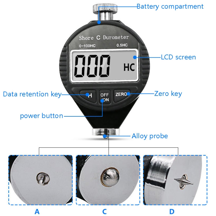 Electronic Digital Display Hard Meter Plastic Rubber Silicone Tire Hardness Meter, Model: 0-100HA A - Measuring Tools by PMC Jewellery | Online Shopping South Africa | PMC Jewellery