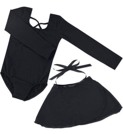 Girls Spring and Summer Long-sleeved Cotton Dance Training Clothing Set, Size:100CM(Black) - Girl Clothing by PMC Jewellery | Online Shopping South Africa | PMC Jewellery