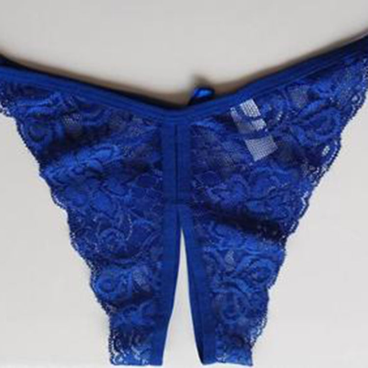 3 PCS Sexy Opening Crotch Panties Flower Lace Briefs Thongs(Blue) - Ladies Underwear by PMC Jewellery | Online Shopping South Africa | PMC Jewellery