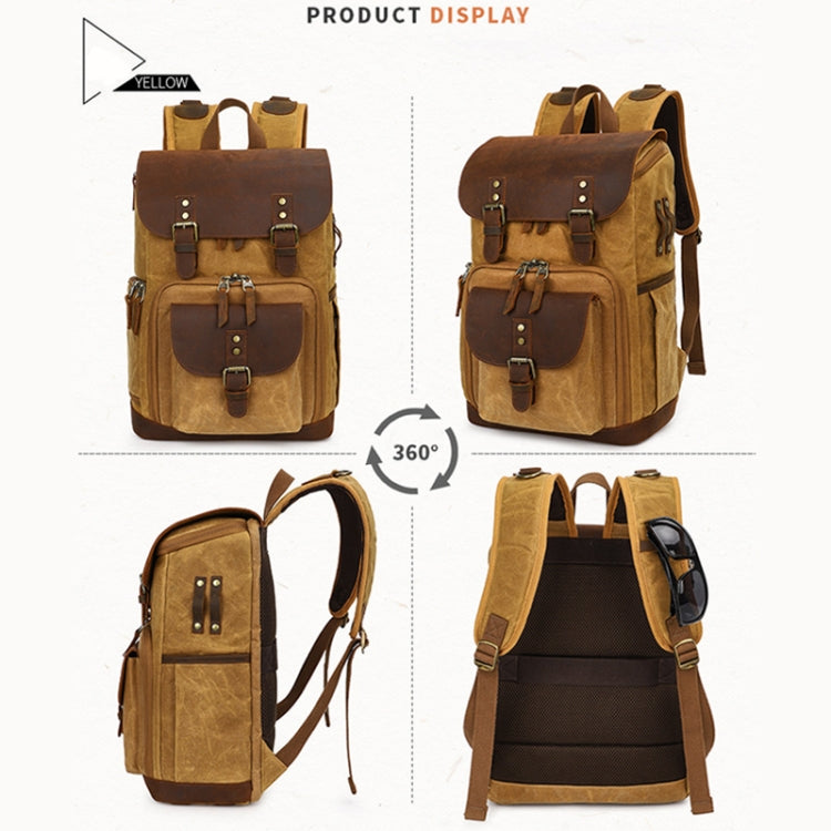 K-86 Casual Shoulder Camera Bag Contrast Waterproof Batik Canvas Single Digital Camera Photo Backpack(Khaki) - Backpack by PMC Jewellery | Online Shopping South Africa | PMC Jewellery