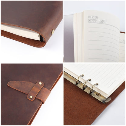 A5 Cowhide Retro Loose-Leaf Notebook Diary Office Business Simple Notepad Crazy Horse Leather Handbook( Brown) - Notebooks by PMC Jewellery | Online Shopping South Africa | PMC Jewellery