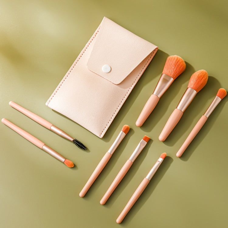 8-in-1 Mini Wooden Handle Makeup Brush Set Portable Loose Powder Brush(Rose Pink) - Makeup Brushes by PMC Jewellery | Online Shopping South Africa | PMC Jewellery