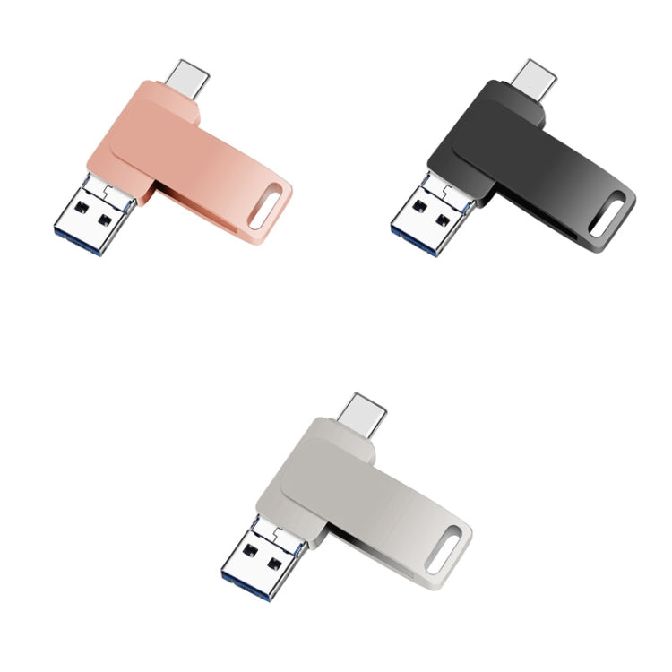 64GB USB 3.0 + 8 Pin + USB-C / Type-C 3 in 1 Phone Computer Metal Rotatable U-Disk(Black) - U Disk & Card Reader by PMC TechLife | Online Shopping South Africa | PMC TechLife
