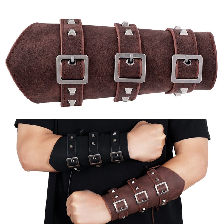 P01994 Men Leather Bracer Personality Punk Riding Arm Guard(Brown) - Sports Safety by PMC Jewellery | Online Shopping South Africa | PMC Jewellery