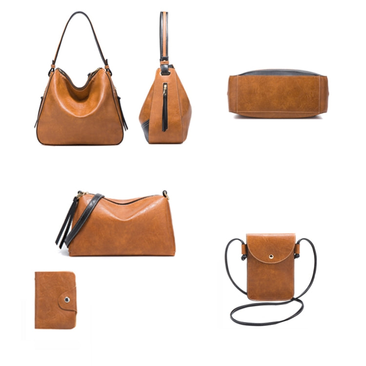 21506 4 in 1 Simple Color-Block Diagonal Handbags Fashion Large Capacity Soft Leather Bags(Brown) - Handbags by PMC Jewellery | Online Shopping South Africa | PMC Jewellery