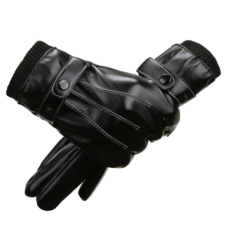 Winter Men PU Leather Touch Screen Plush Lining Warm Cycling Gloves, Size: Free Size(Black) - Cycling Gloves by PMC Jewellery | Online Shopping South Africa | PMC Jewellery