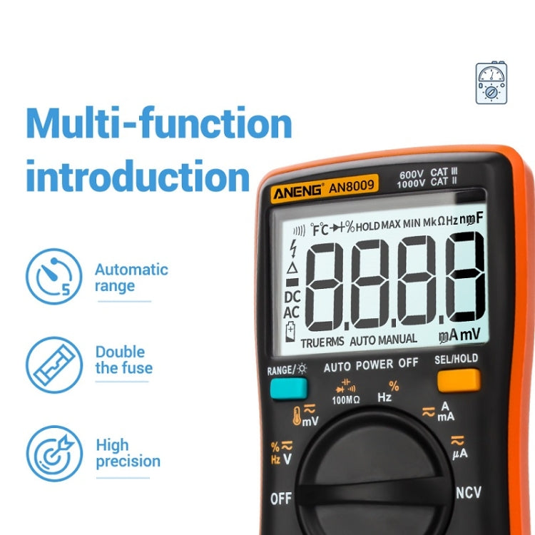 ANENG AN8009 NVC Digital Display Multimeter, Specification: Standard with Cable(Blue) - Current & Voltage Tester by ANENG | Online Shopping South Africa | PMC Jewellery | Buy Now Pay Later Mobicred