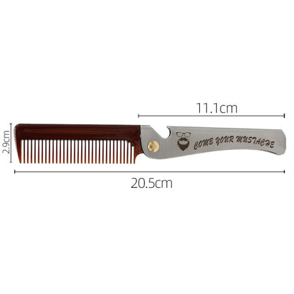 Folding Oil Head Comb Beard Styling Comb(Plating Gray) - Combs by PMC Jewellery | Online Shopping South Africa | PMC Jewellery