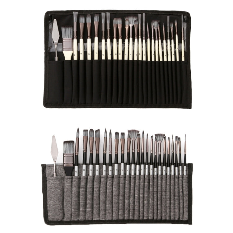 24 PCS/Set Canvas Bag Nylon Wool Gouache Brush Set(Pearl White Pole Black Bag) - Art Supplies by PMC TechLife | Online Shopping South Africa | PMC TechLife