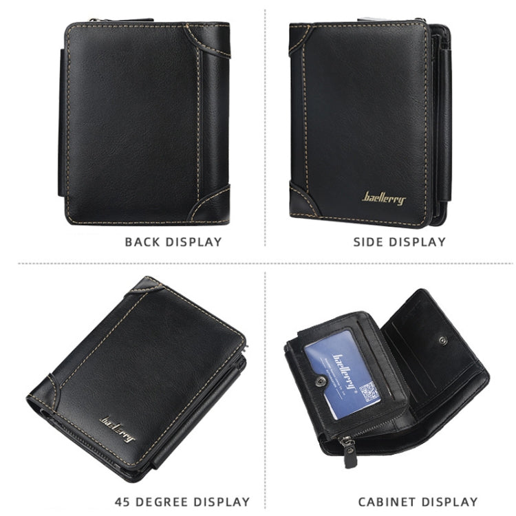Baellerry D9159 Men Short Tri-Fold Zip Coin Purse Thin Card Holder(Brown) - Wallets by Baellerry | Online Shopping South Africa | PMC TechLife
