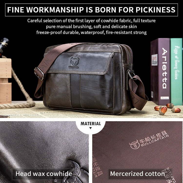 BULL CAPTAIN  Double Layer Leather One Shoulder Messenger Bag For Men(Yellow Brown) - free shipping - PMC TechLife - Order now!