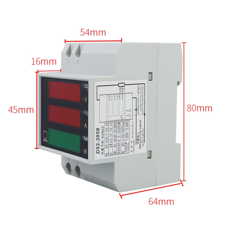 D52-2058 Wattmeter Din rail Volt Current Meter, Specification: AC80-300V Built-in CT - Current & Voltage Tester by PMC TechLife | Online Shopping South Africa | PMC TechLife