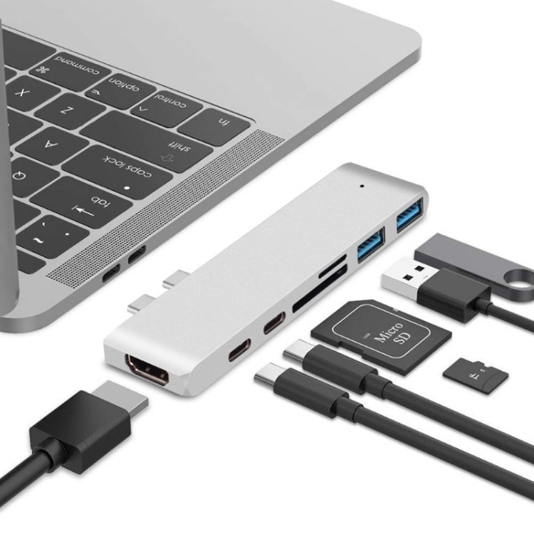 7 In 1 100W USB 3.1 To 20VPD+Card Reader Data+HUB+HDMI 4K Converter(Silver) - USB HUB by PMC TechLife | Online Shopping South Africa | PMC TechLife