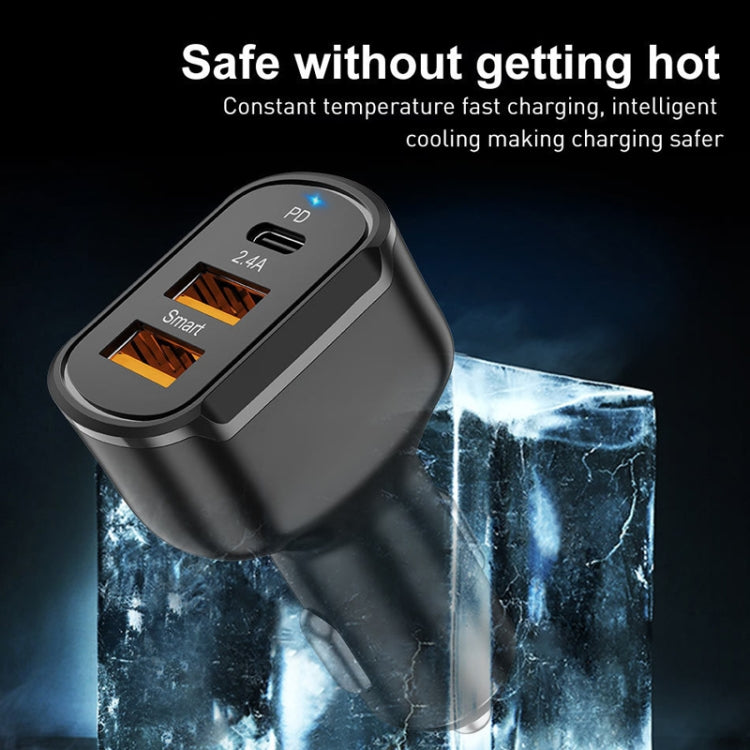 2PCS PD+2.4A Dual USB Car Charger, Style: 3 Ports (Black) - Car Charger by PMC Jewellery | Online Shopping South Africa | PMC Jewellery