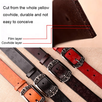 ZK--067 Retro Engraved Buckle Butterfly Print Pin Buckle Leather Belt, Length: 110cm(Red) - Belts by PMC Jewellery | Online Shopping South Africa | PMC Jewellery