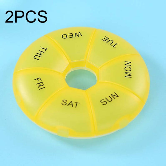 2 PCS Round 7 Days Rainbow Color Portable Pill Box Plastic Seven Grid(Light Yellow) - Pill Boxes by PMC Jewellery | Online Shopping South Africa | PMC Jewellery