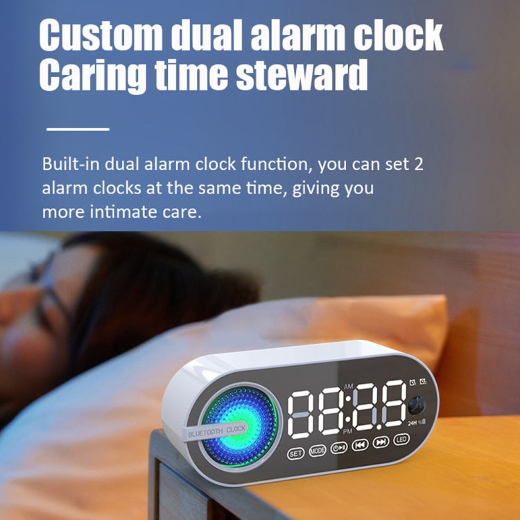 RBT-G30 Mirror Colorful Light Subwoofer Bluetooth Alarm Clock Audio, Spec: Voice Version (White) - Desktop Speaker by PMC TechLife | Online Shopping South Africa | PMC TechLife