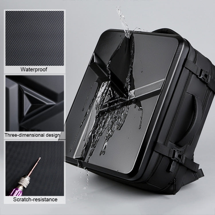 Large-capacity Waterproof Expandable Hard Shell Backpack with USB Charging Hole(162 Black) - Backpack by PMC Jewellery | Online Shopping South Africa | PMC Jewellery