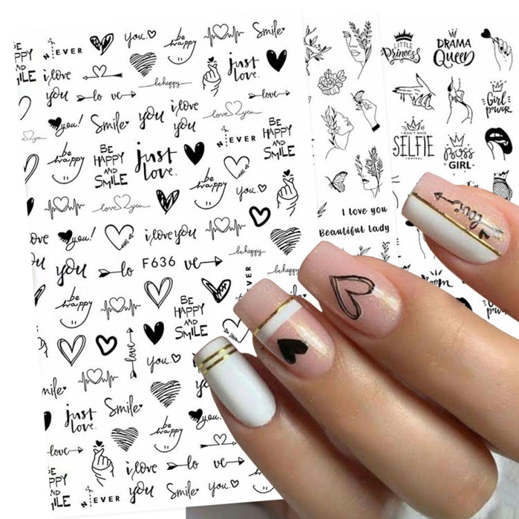 10 PCS Cartoon Heart Letters Comic Character Nail Art Sticker 3D Adhesive Nail Stickers(F636) - Nail Stickers by PMC Jewellery | Online Shopping South Africa | PMC Jewellery